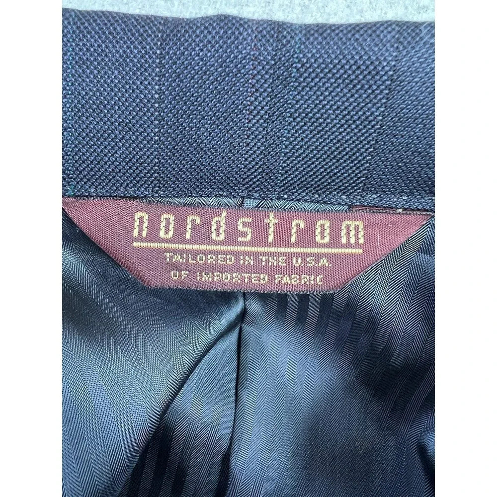 Nordstrom Suit Jacket Mens 43L Blue Stripe Wool Double Breasted USA